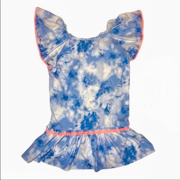 Wonder Nation Blue Tie Dye PomPom Ric Rac Short Sleeved Top/Coverup Size Med 7/8 - Picture 1 of 12